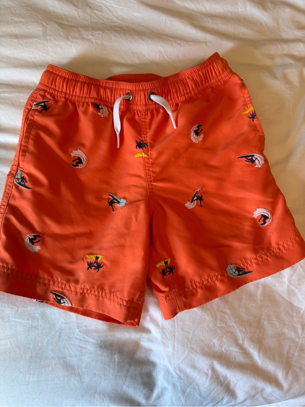 Hanna Andersson Embroidered Surfer Orange Swim Shorts